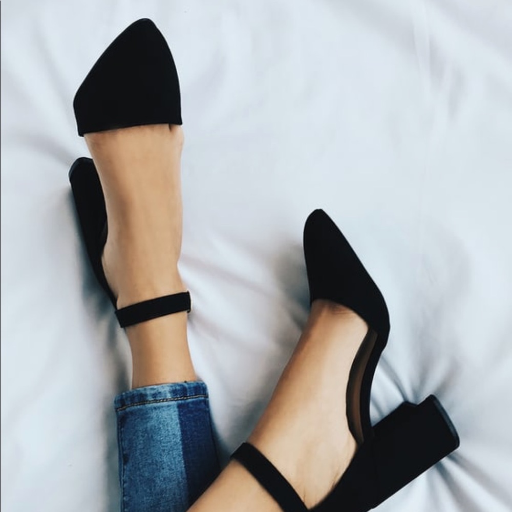 Ellarose Black Suede Ankle Strap Heels